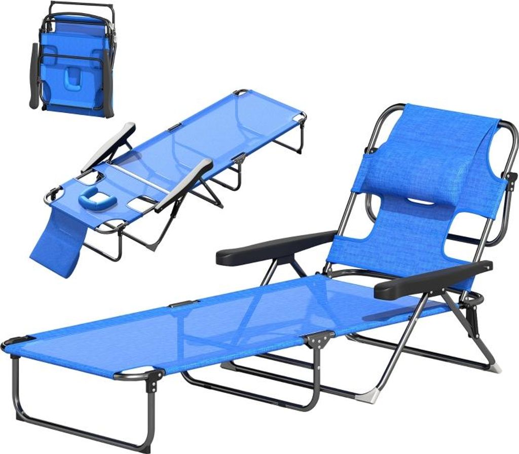 Fortuna Lai Sonnenliege Gartenliegen Relaxliege, klappbar, wetterbeständig, 194 cm x 72 cm x 31 cm, Schwarz + Dunkelblau