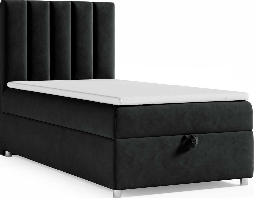 Best for Home Boxspringbett mit Bettkasten Trinity K10-SINGLE 90x200 Bonellfederkern inkl. Topper - Schwarz