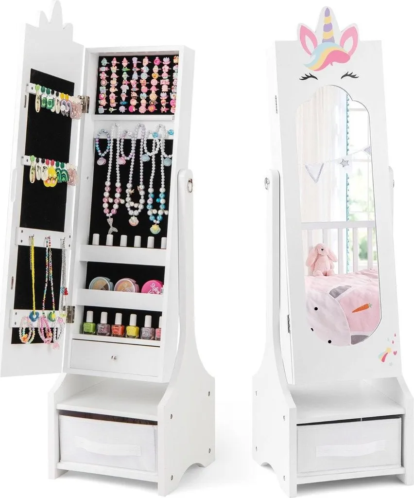 Armoire bijoux miroir pour ranger chambre enfant avec amplificateur
