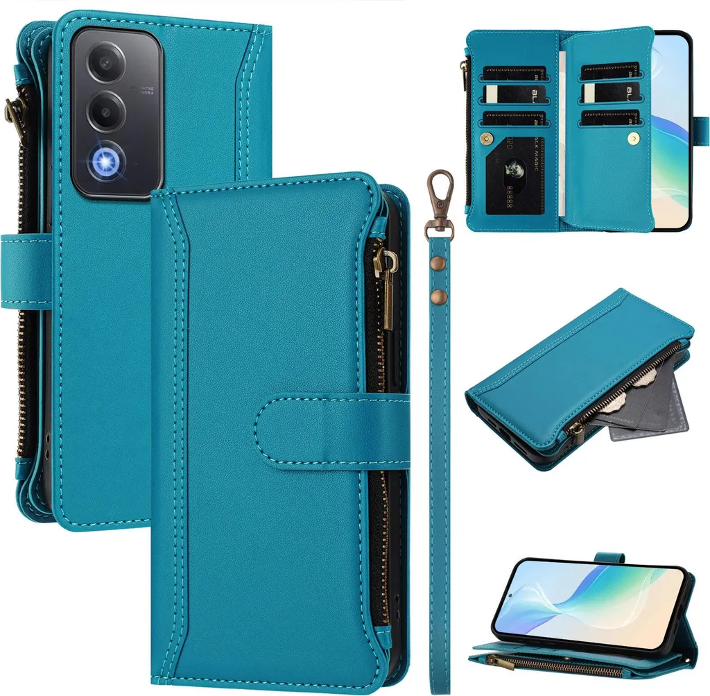 Cover Oppo A3 Pro A80 A5 5G Portafoglio con Zip e Slot Carte Blu