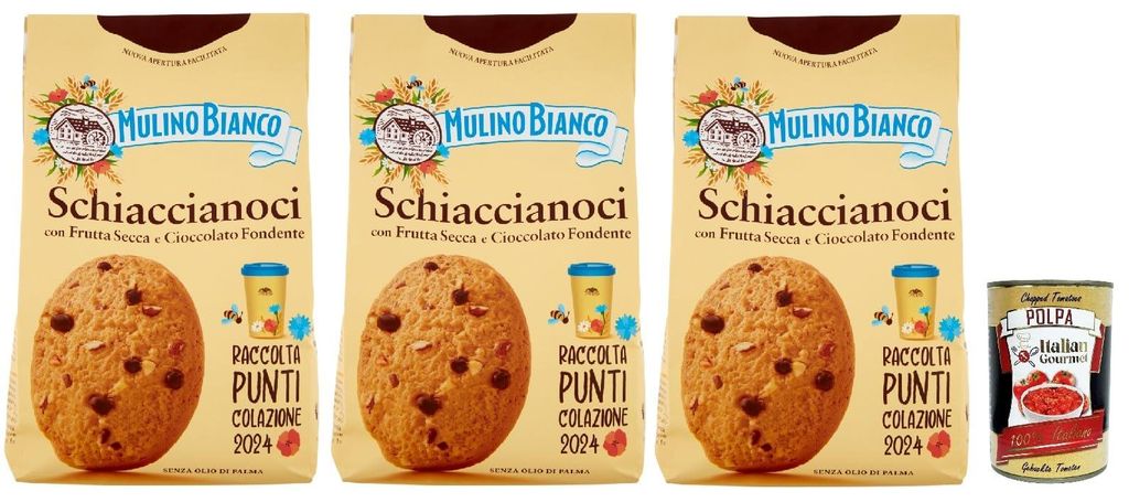 Mulino Bianco Schiaccianoci Biscotti con Frutta Secca e Cioccolato Fondente, Kekse mit getrockneten Früchten und dunkle Schokolade, biscuits cooki...