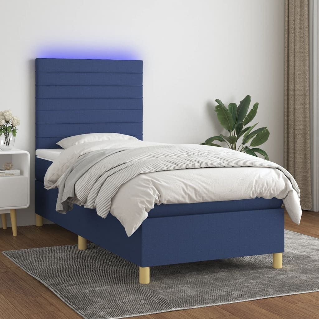 Maison Exclusive - Boxspringbett mit Matratze & LED Blau 90x200 cm Stoff