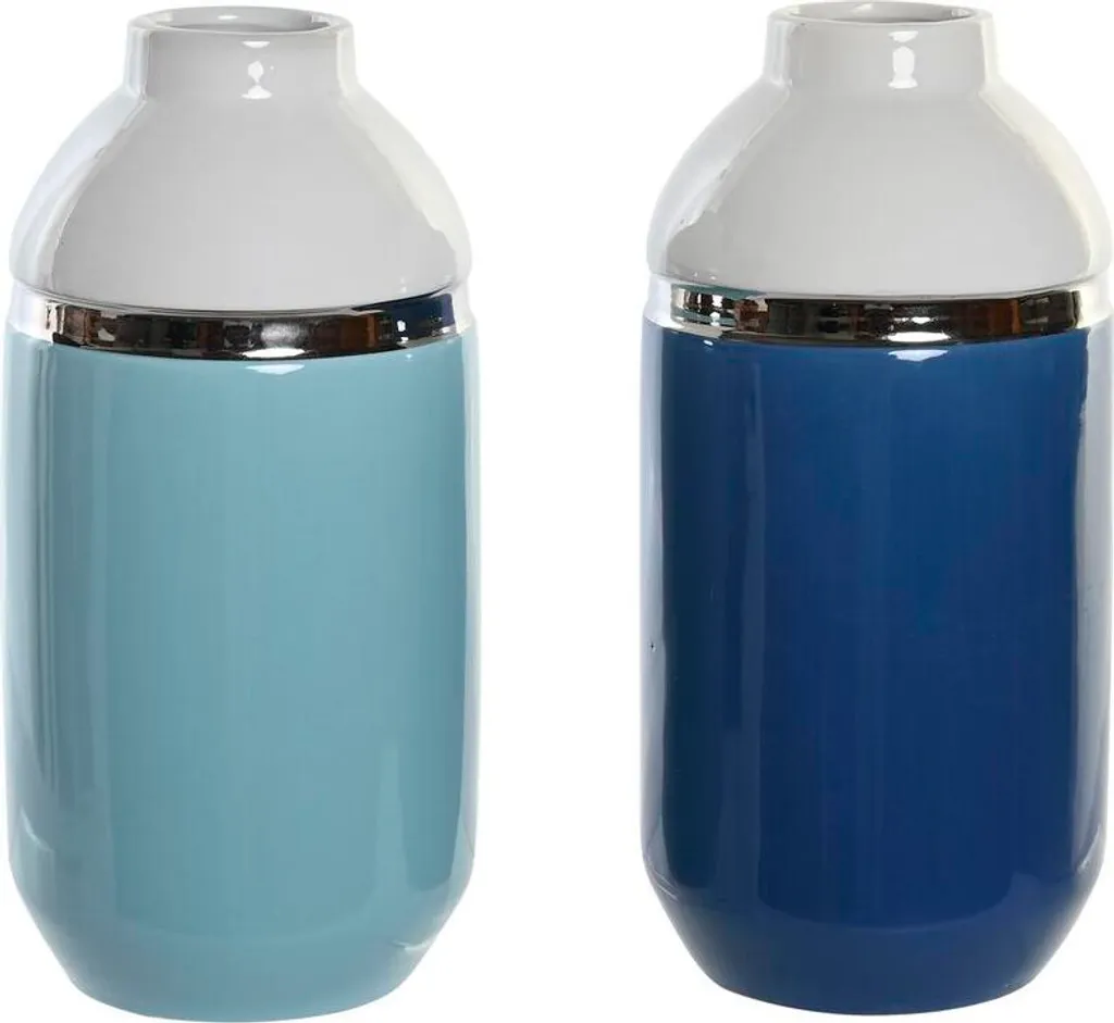 Vase en faïence bleu et blanc lot de 2 pour décoration salon moderne 25cm