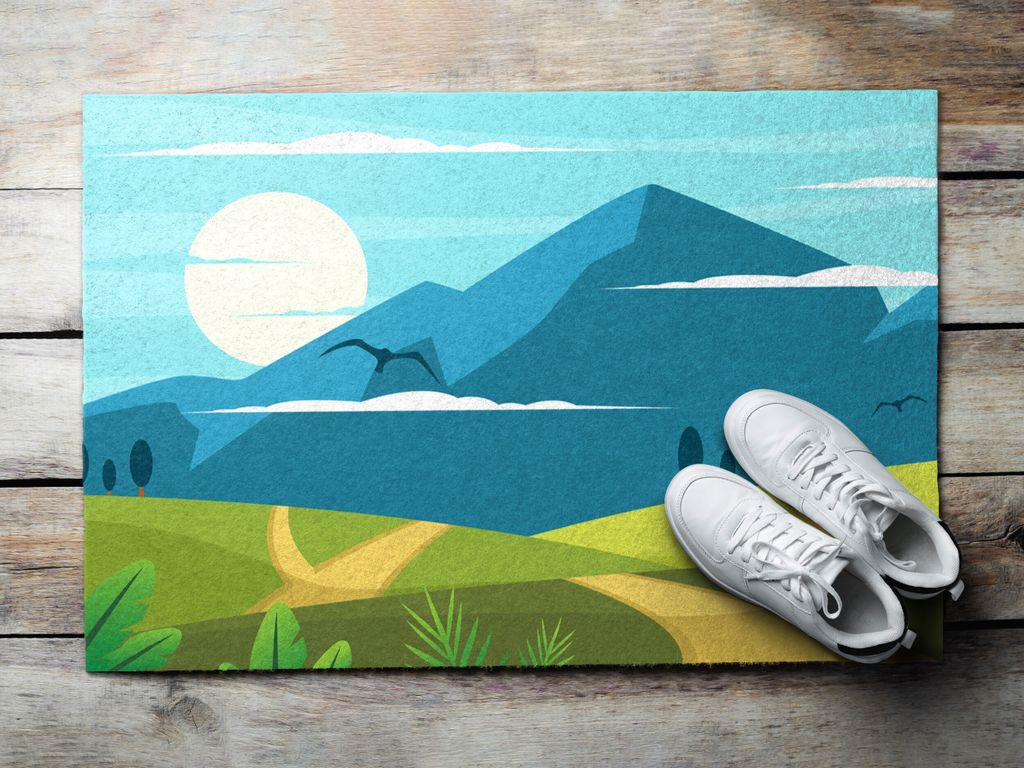 Fußmatte Aussen - Schuhmatte Haustür- Schmutzfangmatte Türvorleger - Outdoor Teppich Schmutzfänger - 90x60 cm - Blick auf die Berge
