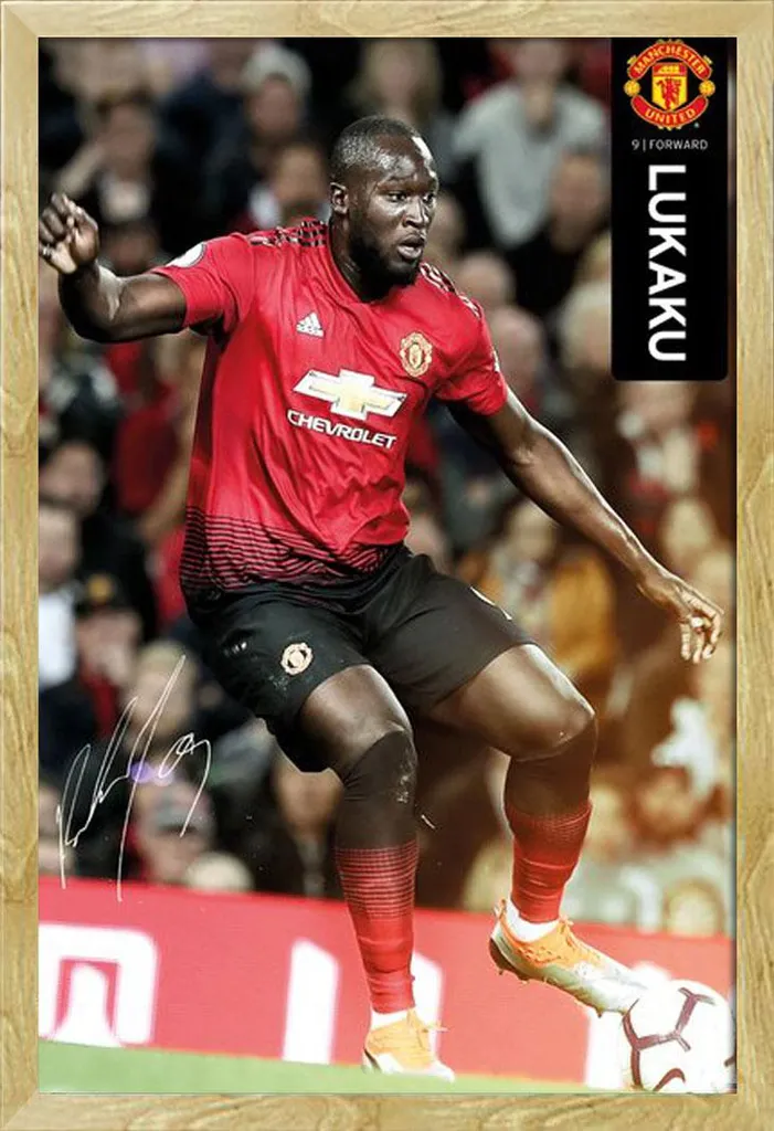 Quadro Lukaku Man Utd 18/19 Cornice Legno Faggio Shinsuke 61x91cm