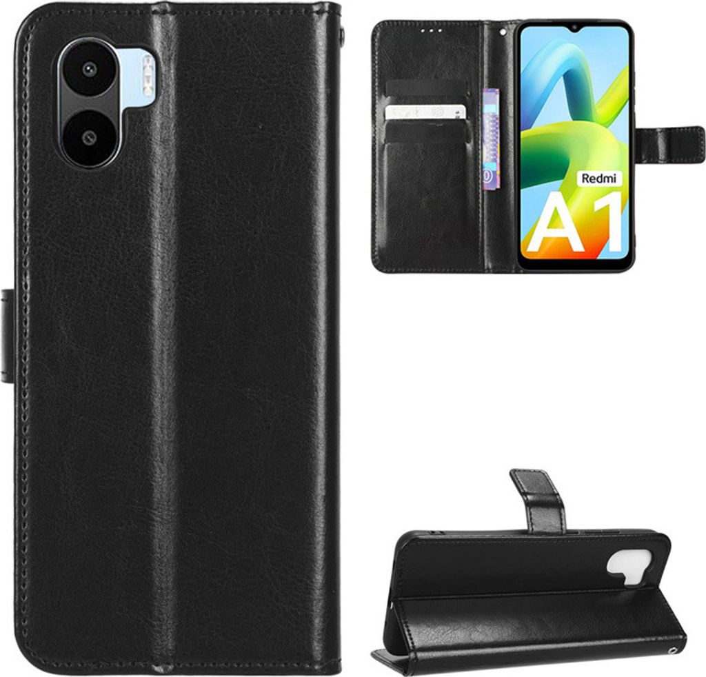 Handyhülle Leder Klapp Schale Cover Etui Für Xiaom Redmi A1 SchutzHülle Schwarz