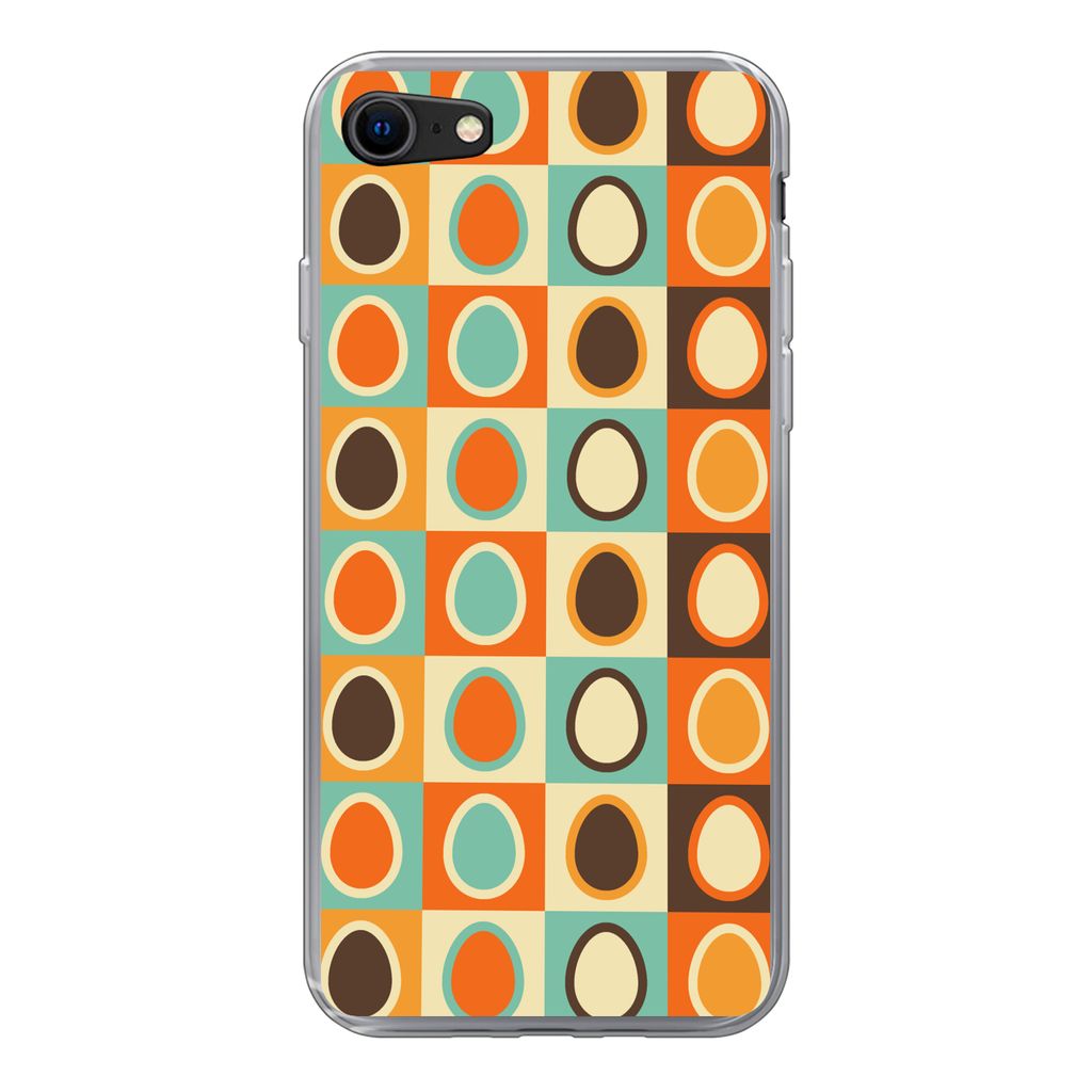 MuchoWow Handyhülle Schutzhülle Hülle für iPhone SE 2022 Retro - Muster - Ei Silikon Softcase Handy Hülle - Schutzhülle