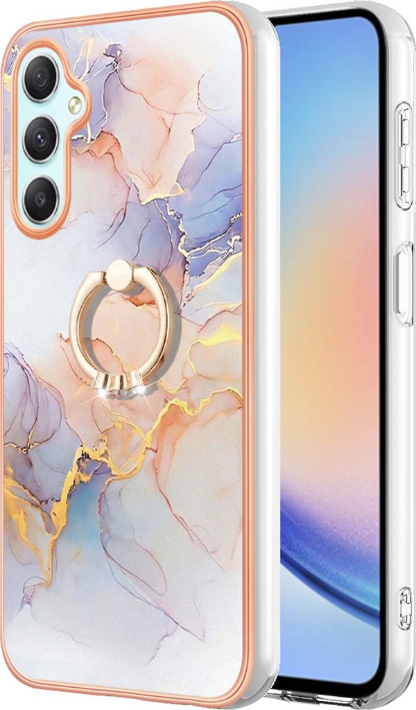 Hülle für Samsung Galaxy A24 4G Muster TPU Silikon Stoßdämpfer Bumper Schutzhülle mit Ring Ständer Grau