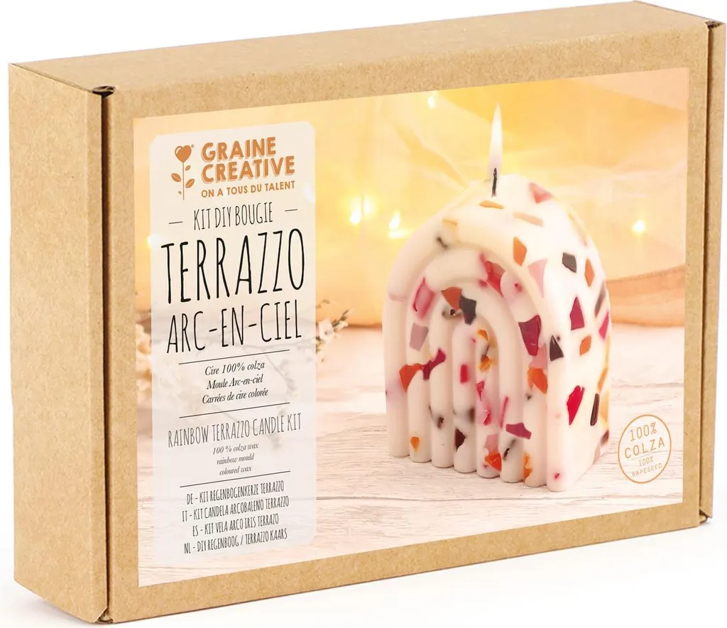 Kit Bougie Terrazzo Multicolore - Effet Arc-en-Ciel et Cire de Qualité