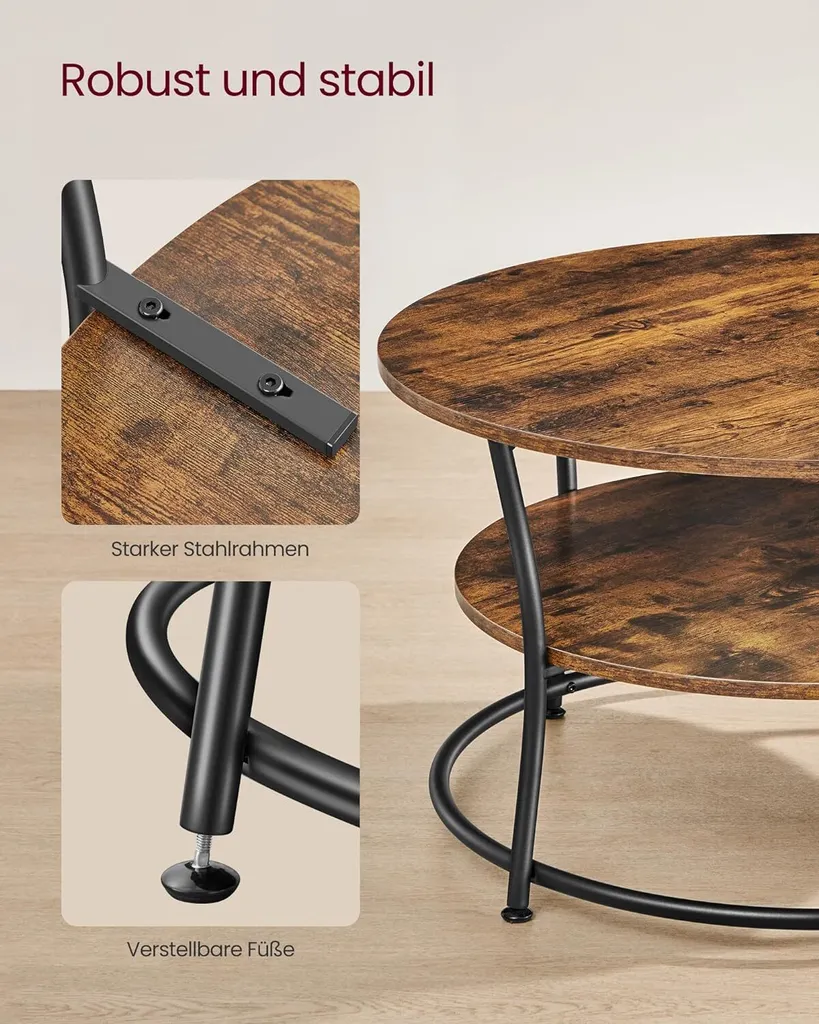 Table Basse Vintage Ronde 80cm Montage Simple Structure Métal Robuste