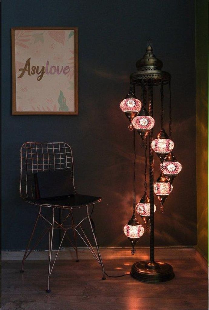 Ručně vyrobená turecká stojací lampa se 7 barevnými Obrázek produktu 