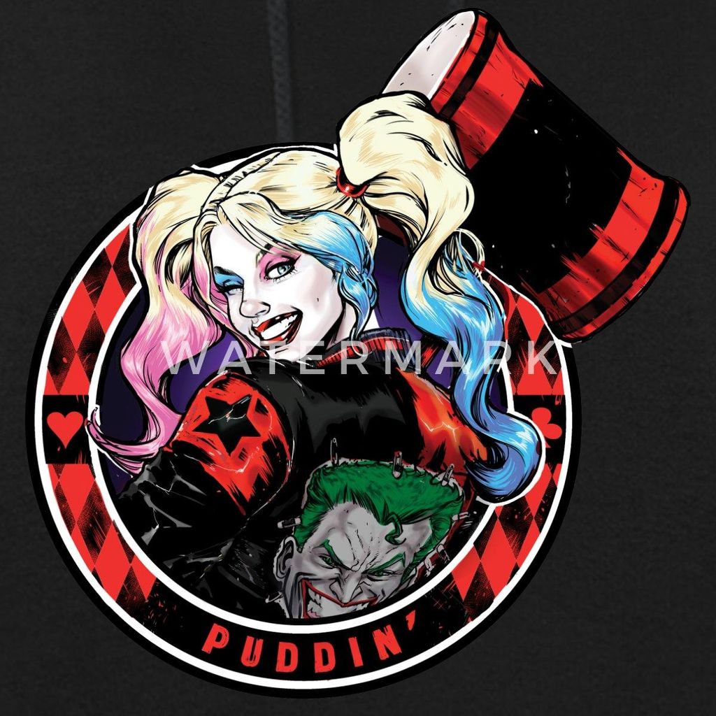 Spreadshirt Harley Quinn Puddin' Damen Hoodie, XXL, Schwarz