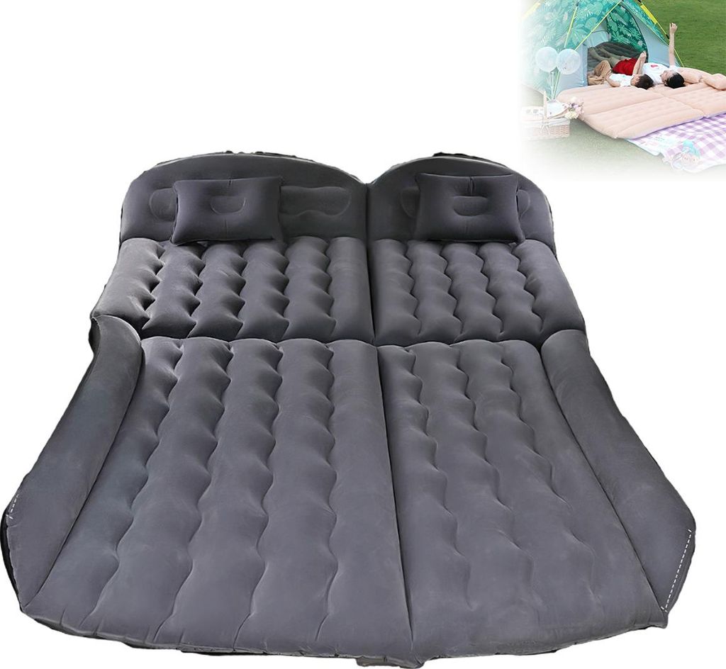 Auto-Matratze, 2 Kissen, aufblasbare Auto-Matratze, doppelseitig, dick, beflockt, aufblasbares Camping-Autobett für den Kofferraum, Rücksitz
