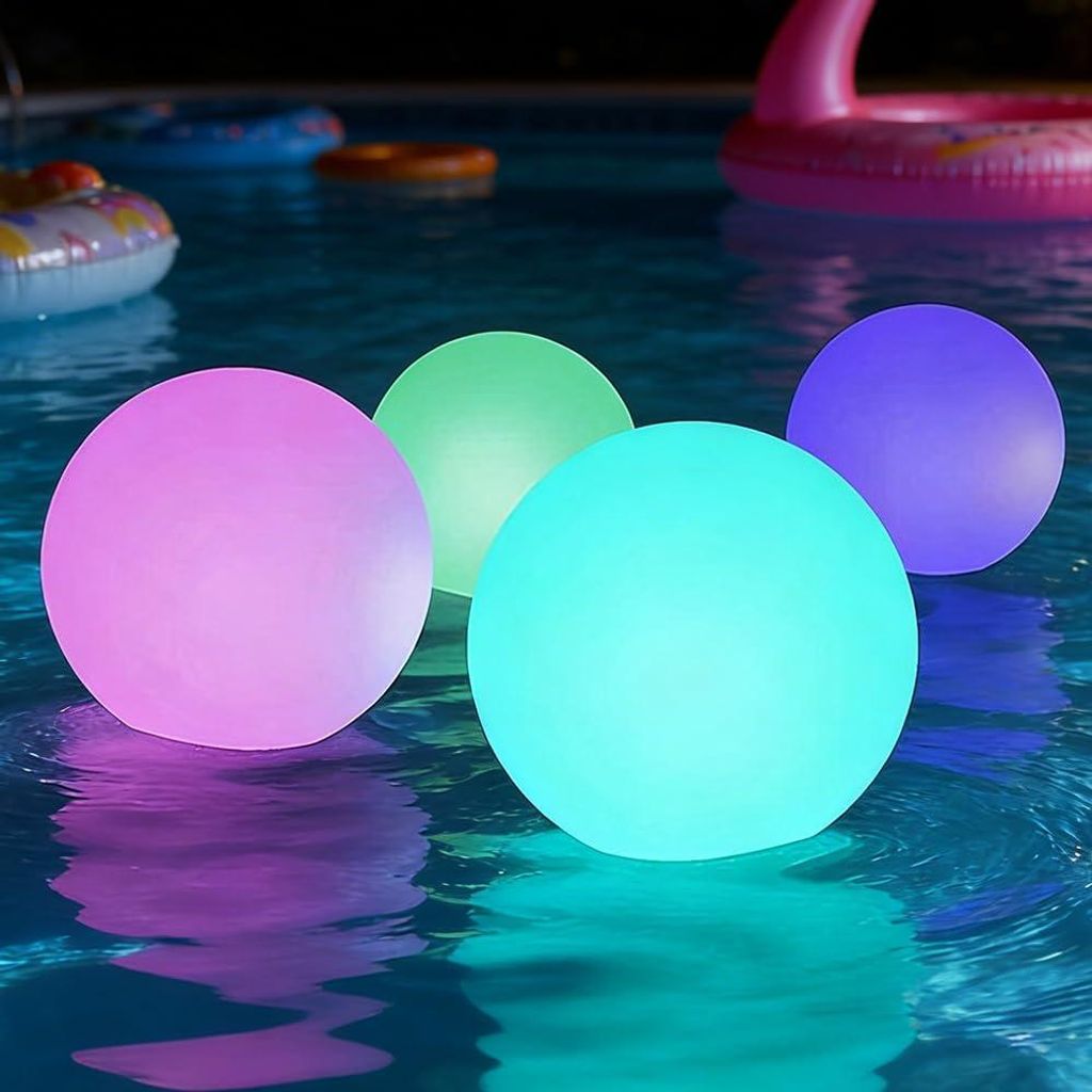 RGB Schwimmleuchten 4er Set mit Fernbedienung, 16 Farben Poollicht, wasserdichte Dekobeleuchtung für Pool, Party, Teich & Garten