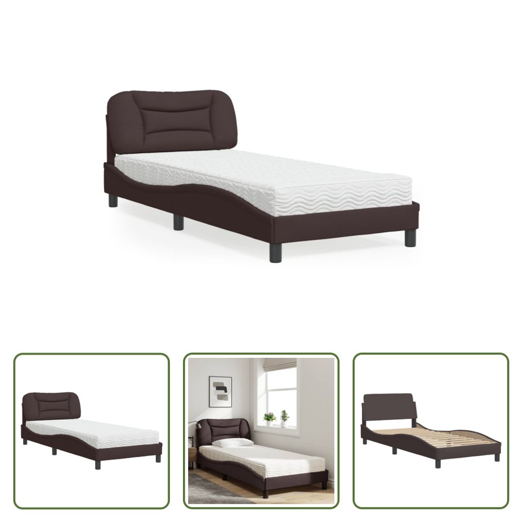 The Living Store Bett mit Matratze Dunkelbraun 80x200 cm Stoff