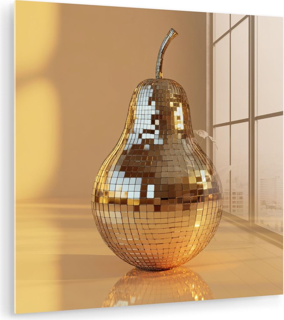 MuchoWow Glasbilder - Bilder auf Wandbild - Foto auf Glas Gold - Disco - Glitzer - Birne 30x30 cm Wanddekoration aus Glas - Acrylglasbild - Acrylbi...