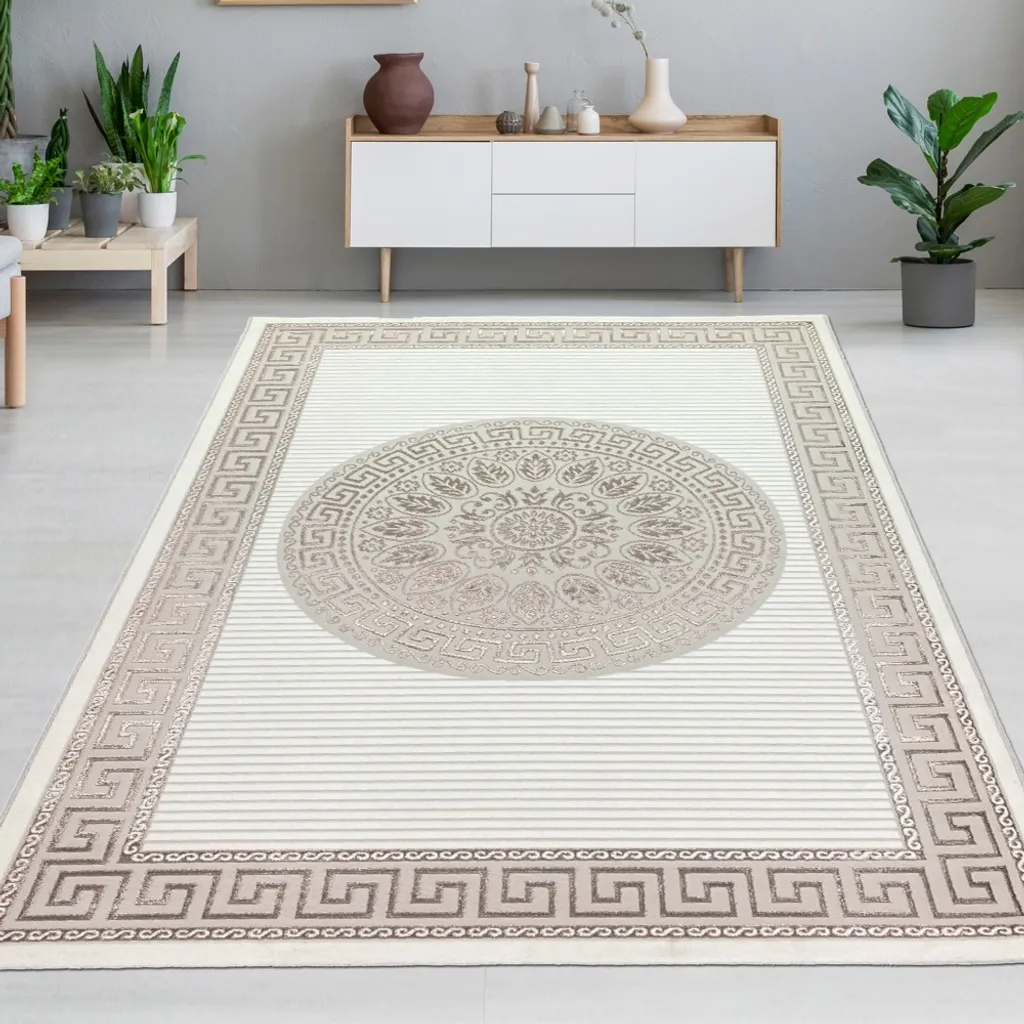 Tapis d'inspiration orientale blanc beige 120 x 170 cm chic et robuste