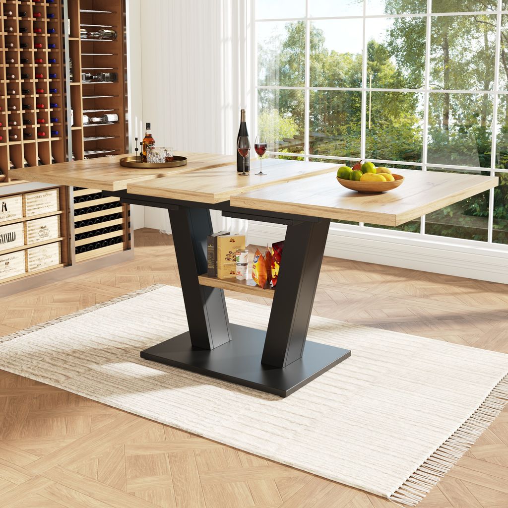 MODFU Esstisch Teleskoptisch (118-157×70×75cm), Küchentish Beistelltisch Esszimmertisch Ausziehtisch,für Küche und Wohnzimmer Holzfarbe