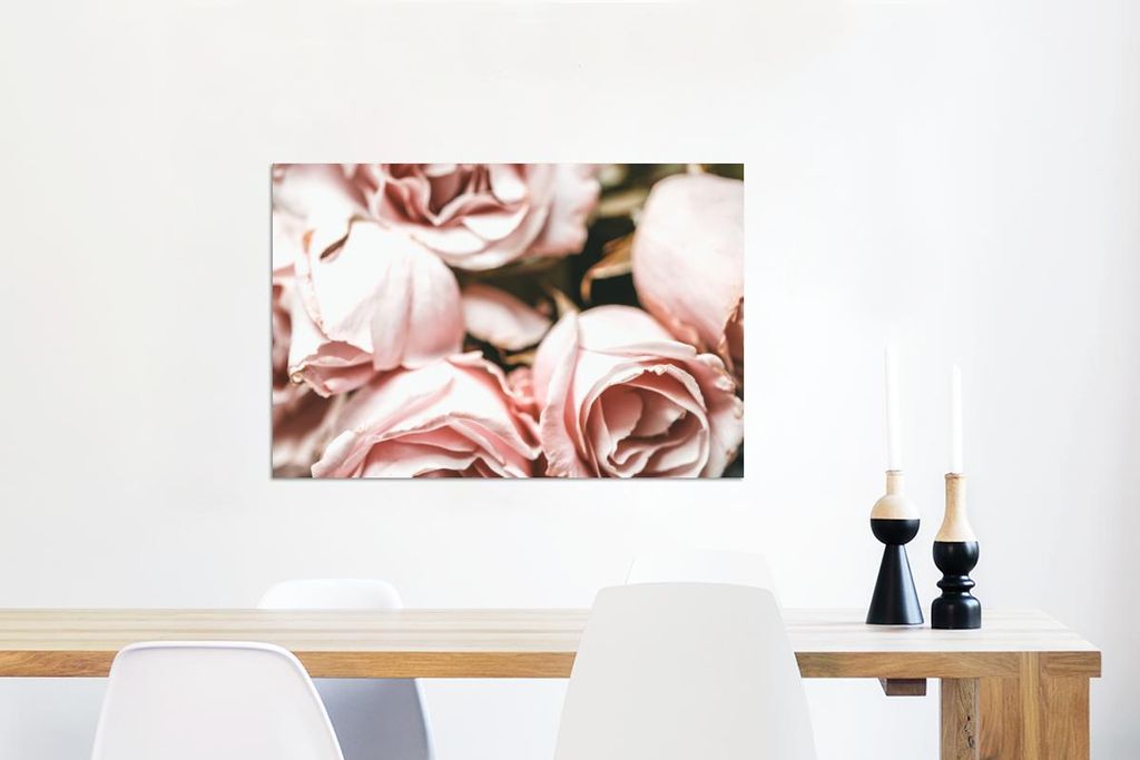 MuchoWow Wanddekoration Metall Metallbild Wandkunst 90x60 cm Rosen - Rosa - Vintage MuchoWow Aluminium Gemälde - Wandbilder