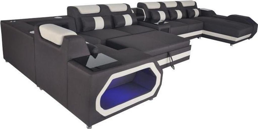 Design XXL Modern Leder Polster Ecke Couch Sofa Eck Wohnlandschaft Bett USB LED
