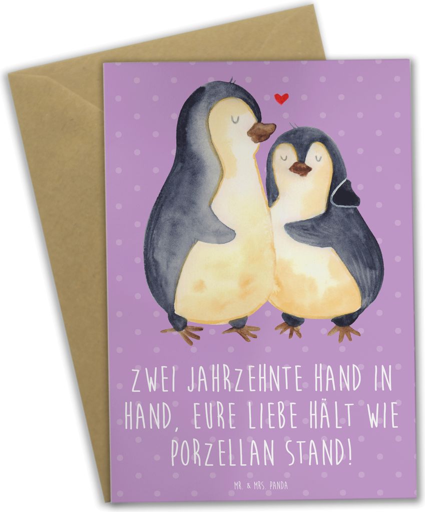 Mr. & Mrs. Panda Grußkarte 20. Hochzeitstag Porzellanhochzeit - Lavendeltraum - Geschenk, Ehe, genesungskarte, einladungskarten, weihnachtskarten,...