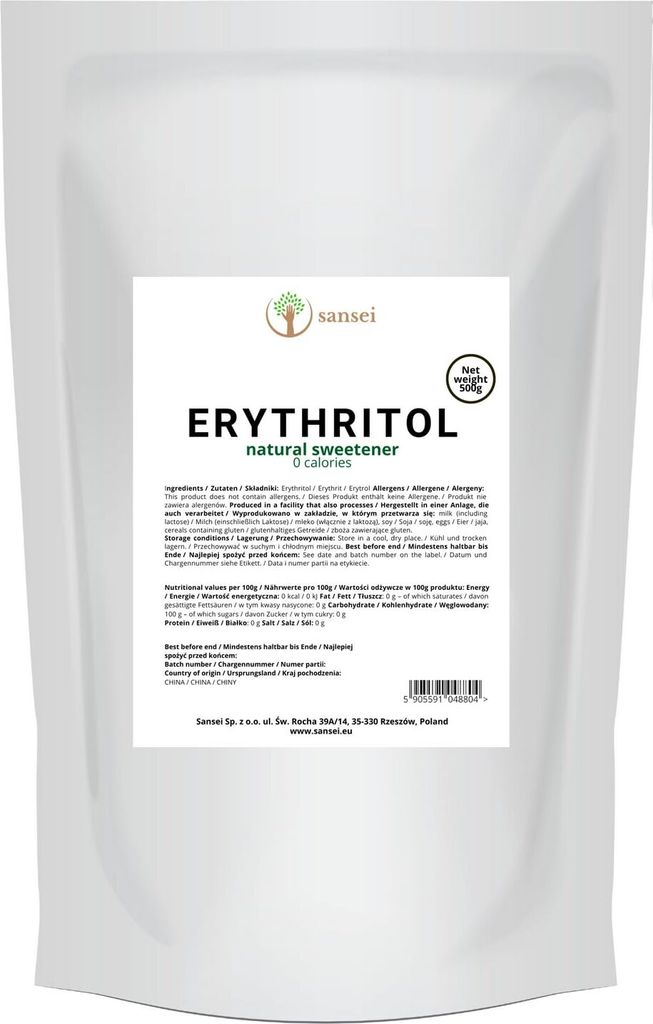 Sansei Erythrit 0,5kg - Kalorienfreier Zuckerersatz Produktbild 
