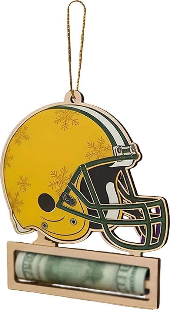 Geldscheinhalter aus Holz, Weihnachtsbaumschmuck, Fußballhelm-Geldscheinhalter, Geschenkkartenhalter, Sportfan-Geschenk für Männer, Spieler, Tra...