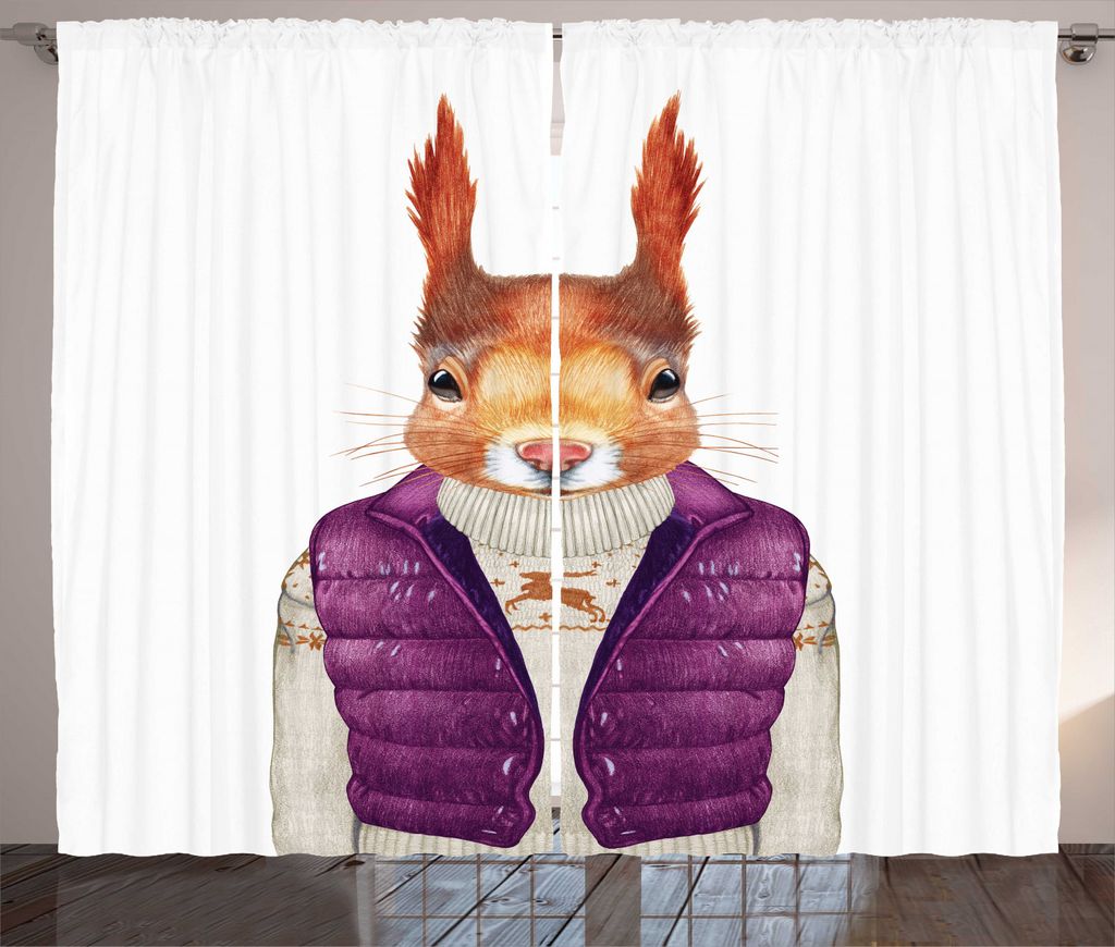 ABAKUHAUS Eichhörnchen Rustikaler Vorhang, Tier Down Vest Sweater, Wohnzimmer Universalband Gardinen mit Schlaufen und Haken, 280 x 225 cm, Mehrfa...