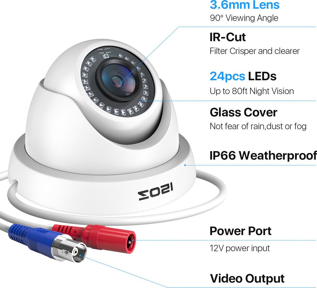 ZOSI 4X Full HD 1080p Weiß Dome Video Überwachungskamera Produktbild 4