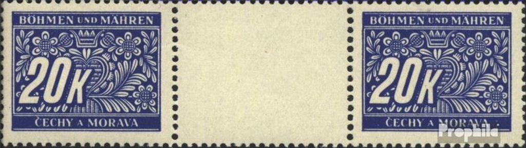 Briefmarken Böhmen und Mähren 1939 Mi P14 Zwischenstegpaar postfrisch Portomarken