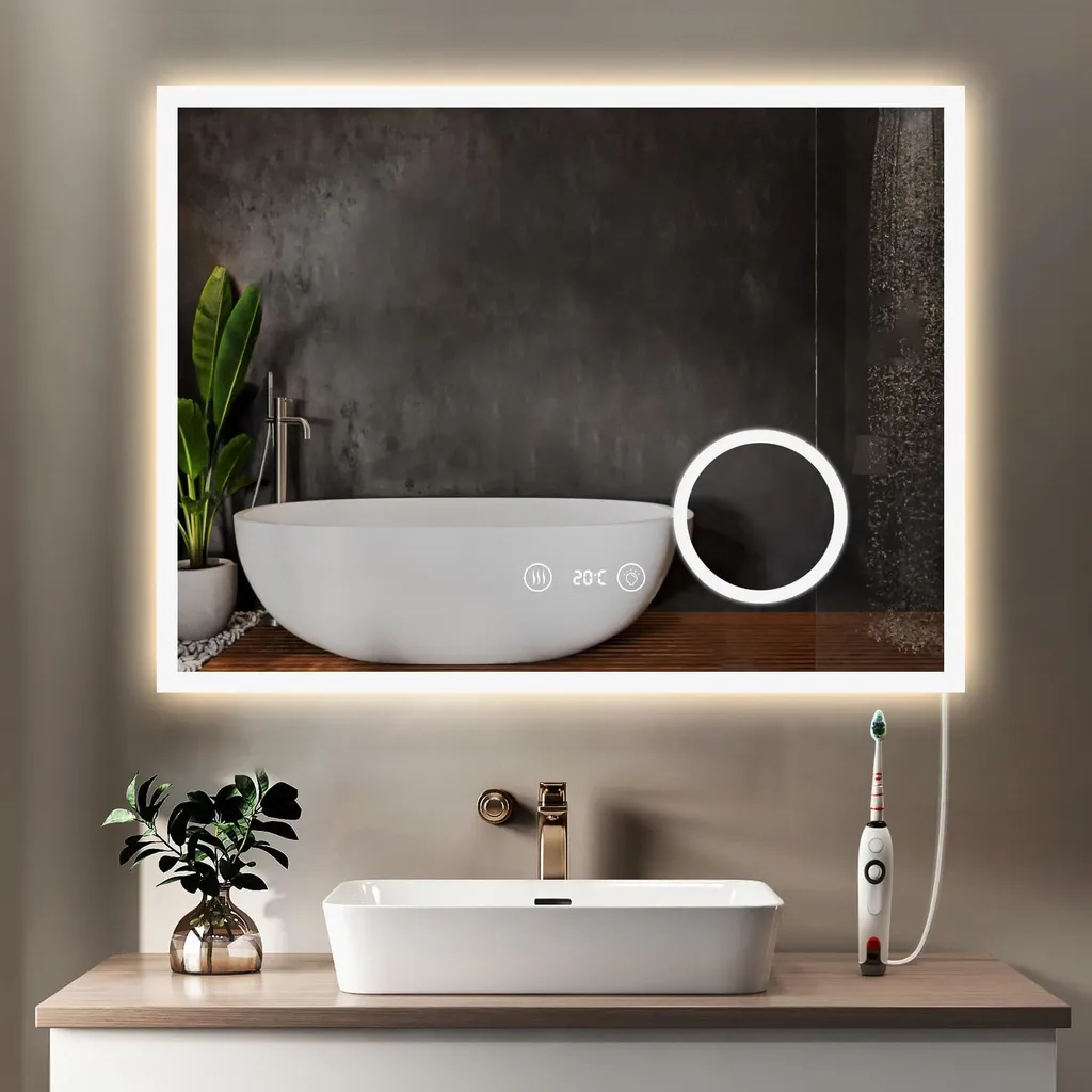 Miroir Salle de Bain Antibuée avec Prise pour Brancher Rasoir et Sèche
