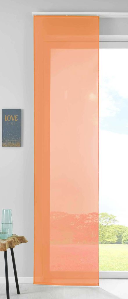 1er Set Schiebegardine Flächenvorhang Vorhang Gardine Voile HxB 245x60 cm Orange Komplett mit Paneelwagen Beschwerungsstange, 85589N