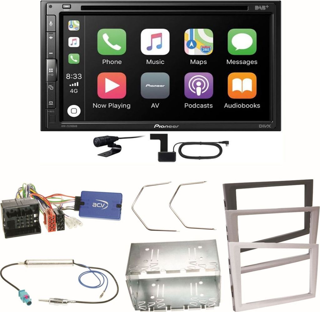 Pioneer AVH-Z5200DAB Android Auto Einbauset für Opel Vectra C Meriva Vivaro Combo