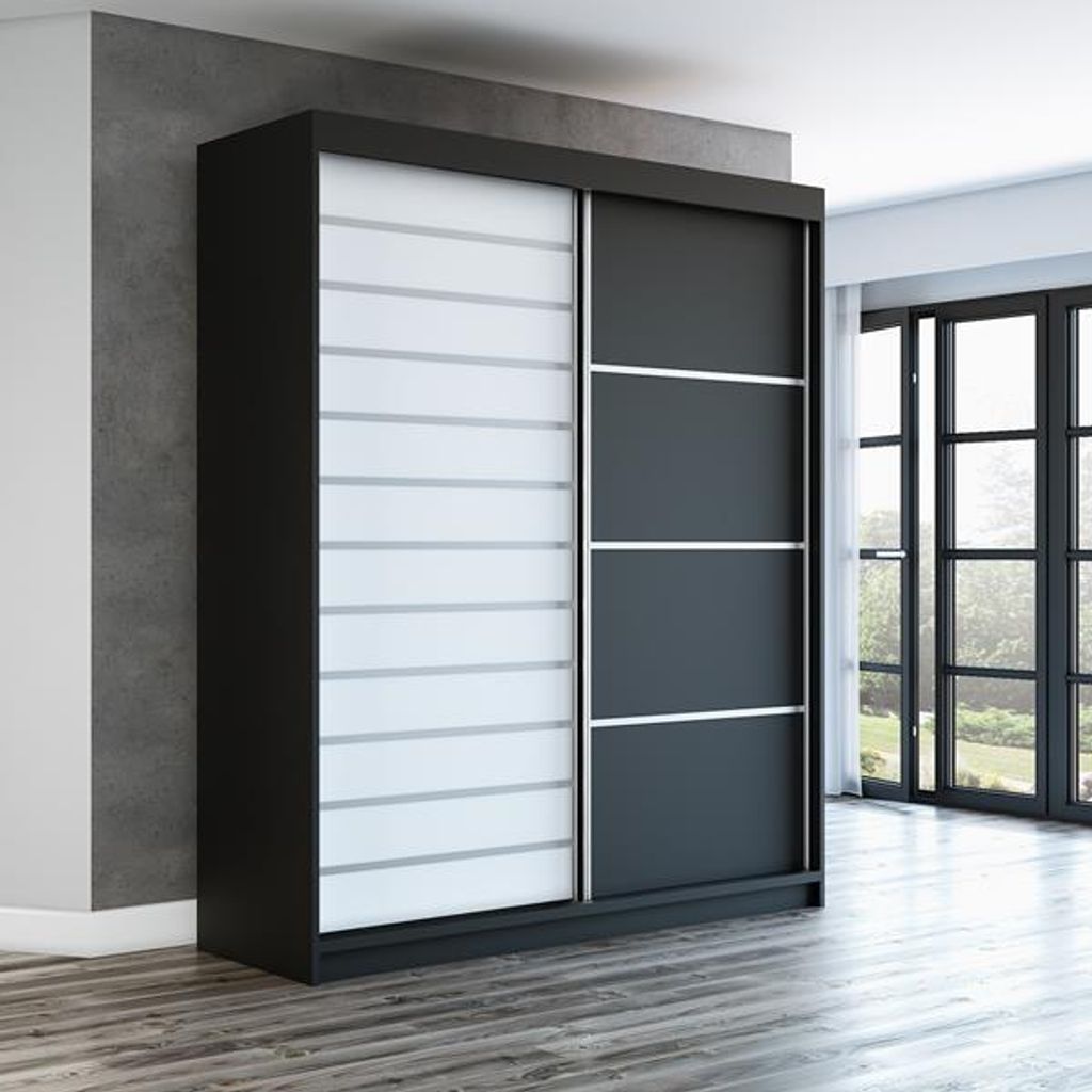Schwebetürenschrank, 2-türig Schrank! Moderne Garderobe für Kleidung. Verschiedene Farben (Weiß, Schwarz, Somona) Kleiderschrank COLIN 180 cm