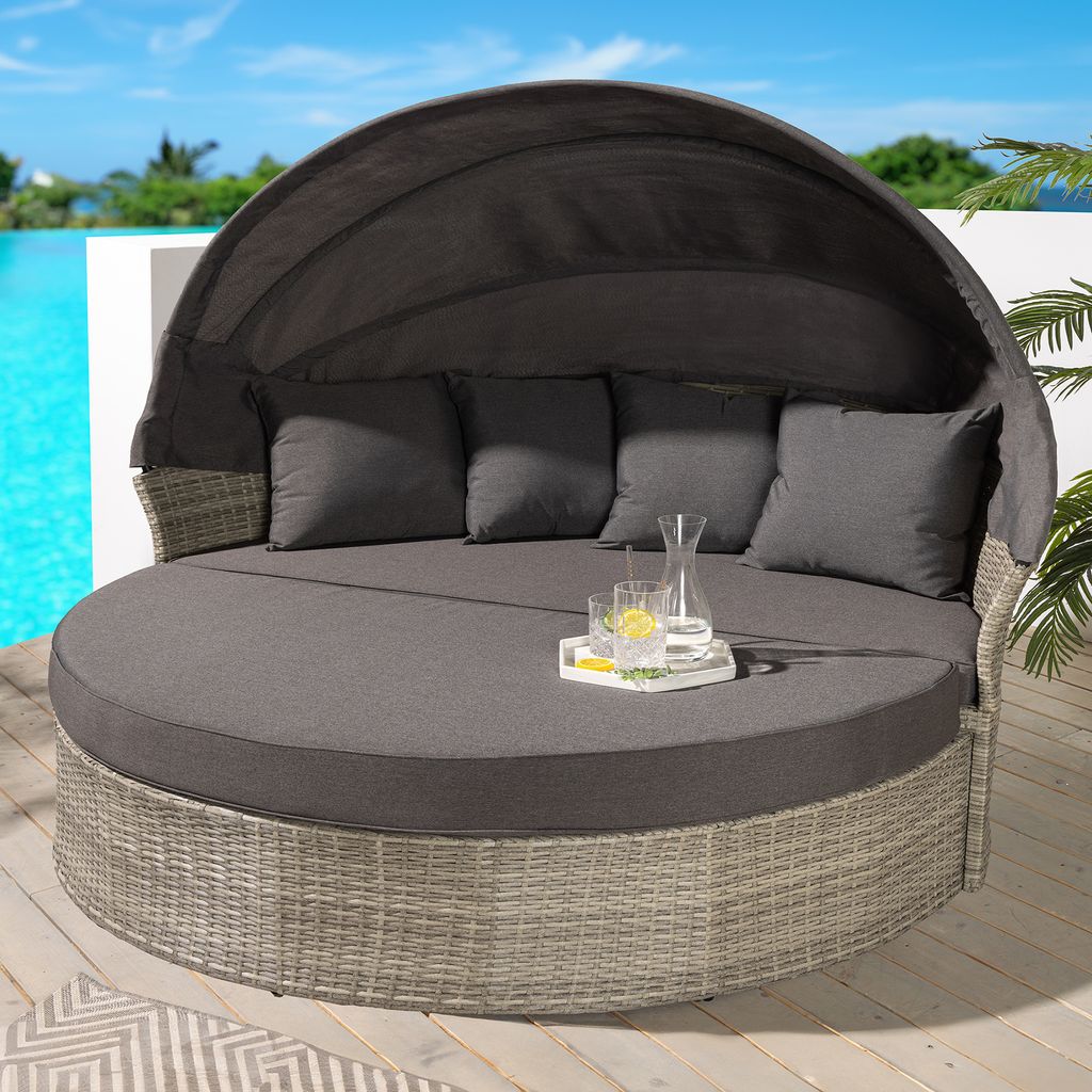 riess-ambiente Outdoor Sonneninsel PLAYA LIVING 165cm dunkelgrau Polyrattan Aluminium inklusive Kissen wetterfest Gartenliege Gartenlounge