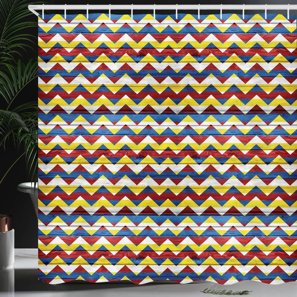 Tenda Doccia 175x200 ABAKUHAUS Zig Zag Retrò - Impermeabile Tessuto - 4