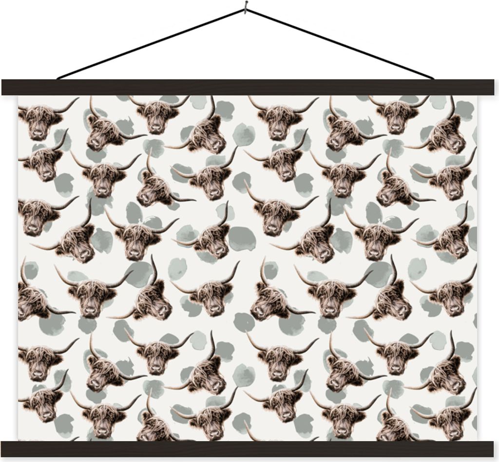 MuchoWow Textilposter Schottisches Hochlandrind - Kuh - Tiere 60x45 cm mit schwarzem Rahmen - Poster Schlafzimmer