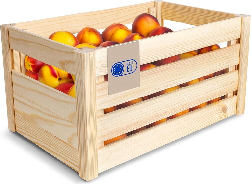 Creative Deco Faltbare Holzkiste Klappkiste mit Schlitzen | 46 x 29,5 x 23,5 cm | Aufbewahrungsbox Obstkiste Gemüse Holzbox
