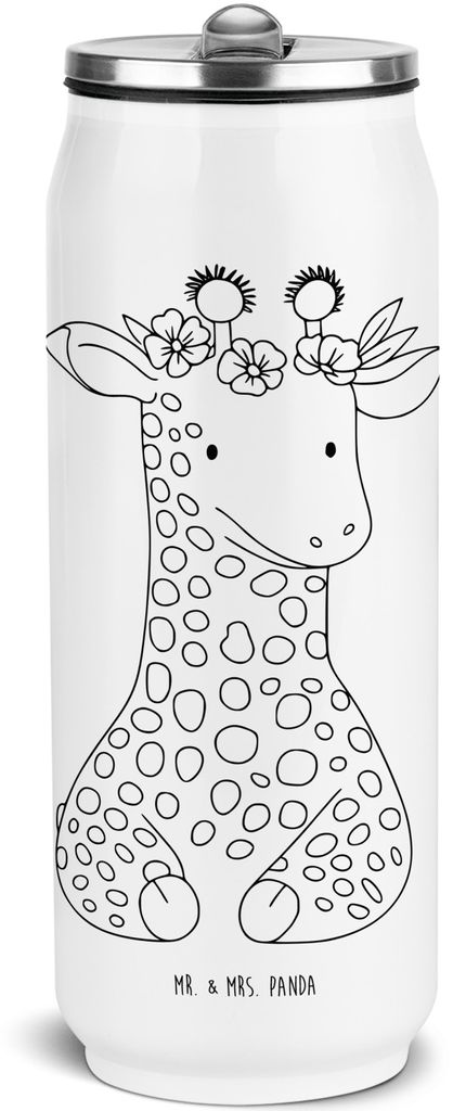 Mr. & Mrs. Panda Wasserflasche Giraffe Blumenkranz - Weiß - Geschenk, Freundin, Thermoflasche, Getränkeflasche, Abenteurer, Selbstliebe, Edelstah...