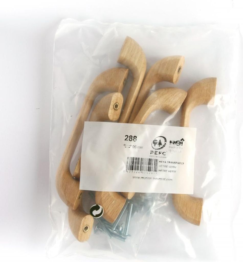6er-Set Möbelgriffe, 96 mm Achsabstand, lackiertes Holz
