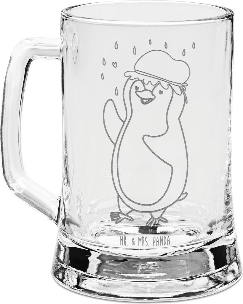 Mr. & Mrs. Panda Bierkrug Glas Pinguin Duschen - Transparent - Geschenk, Mit Gravur, Baden, Motivation, Singen, Dusche, Humpen, Seidel, Krug, Dusch...