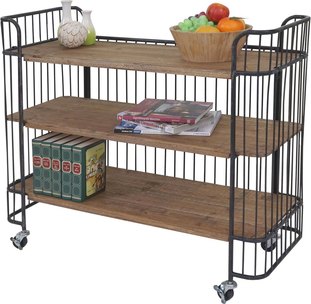 Rollwagen MCW-A43, Rollregal Servierwagen, Tanne Holz massiv Vintage 84x98x36cm