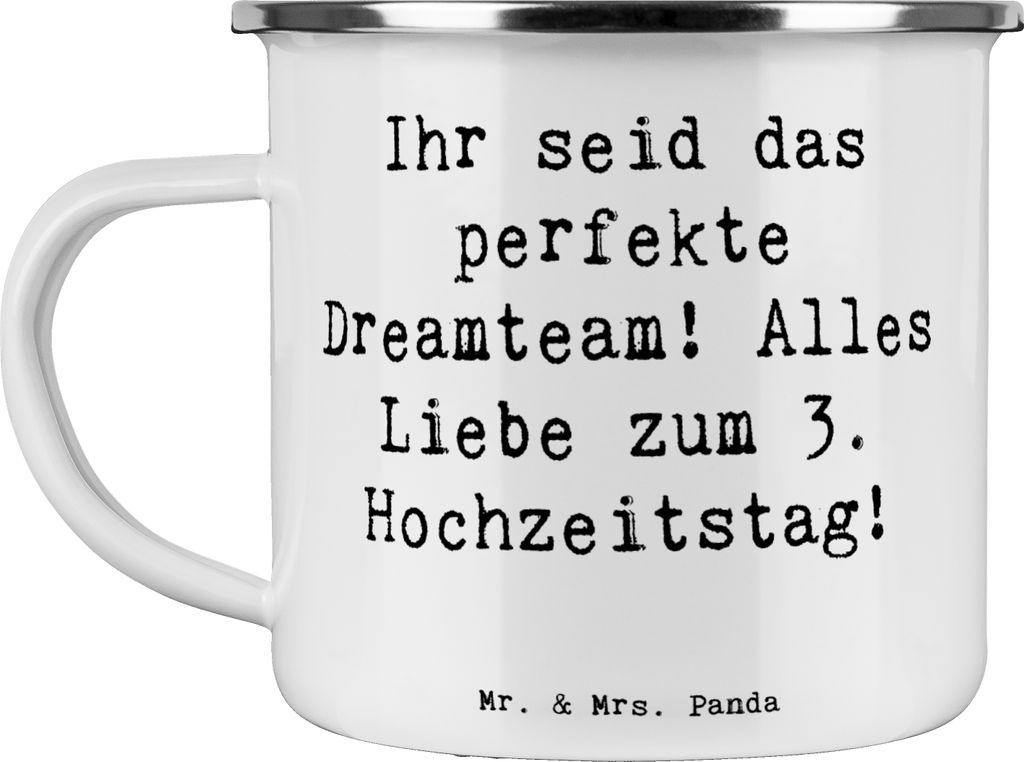 Mr. & Mrs. Panda Emaille Tasse Spruch 3. Hochzeitstag Produktbild 