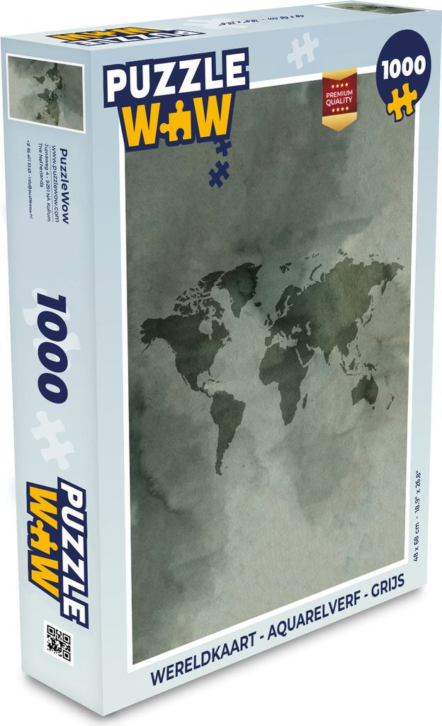 MuchoWow Puzzle 1000 Teile Weltkarte - Aquarellfarbe - Grau - Spielzeug - Alt und Jung - Spiele - Puzzeln