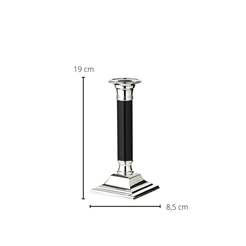 Bougeoir Lincoln 19 cm avec pied noir et finition argentée élégante