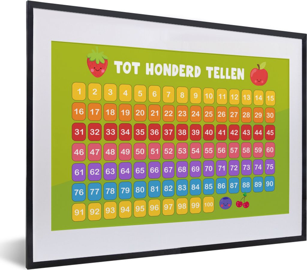 MuchoWow MuchoWow Gerahmtes Poster Kinderzimmer - Pädagogisch - Zählen - Jungen - Mädchen - Kinder - Grün 40x30 cm - Poster mit zchwarzem B...