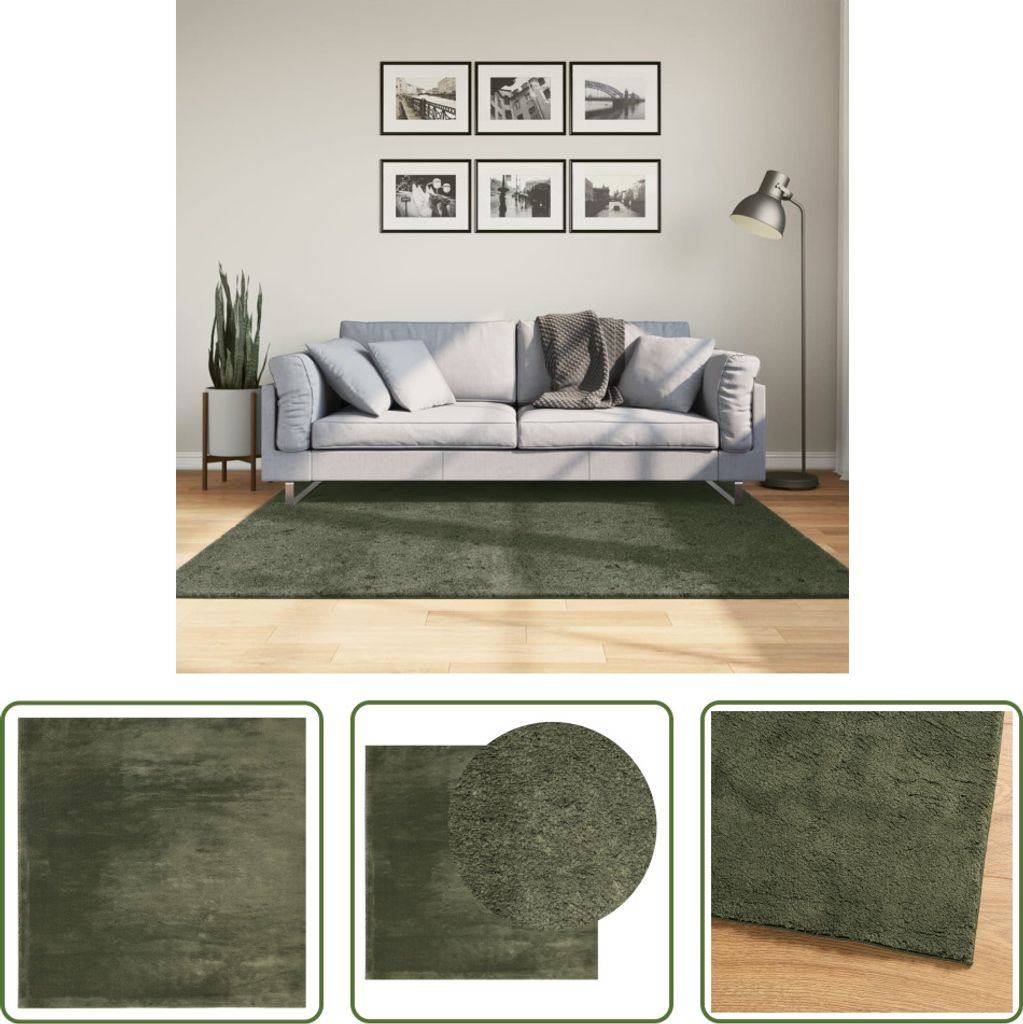 The Living Store Teppich HUARTE Kurzflor Weich und Waschbar Waldgrün 160x160 cm