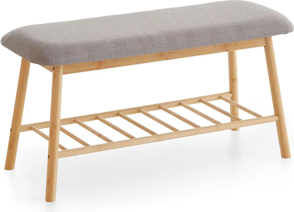 Banc Karin bambou et étagère grise : gagnez de la place avec style