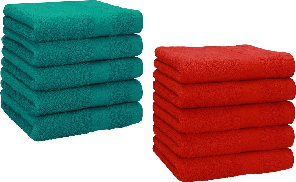 Betz 10 Stück Seiftücher 30x30 cm PREMIUM 100% Baumwolle Farbe: smaragdgrün und rot