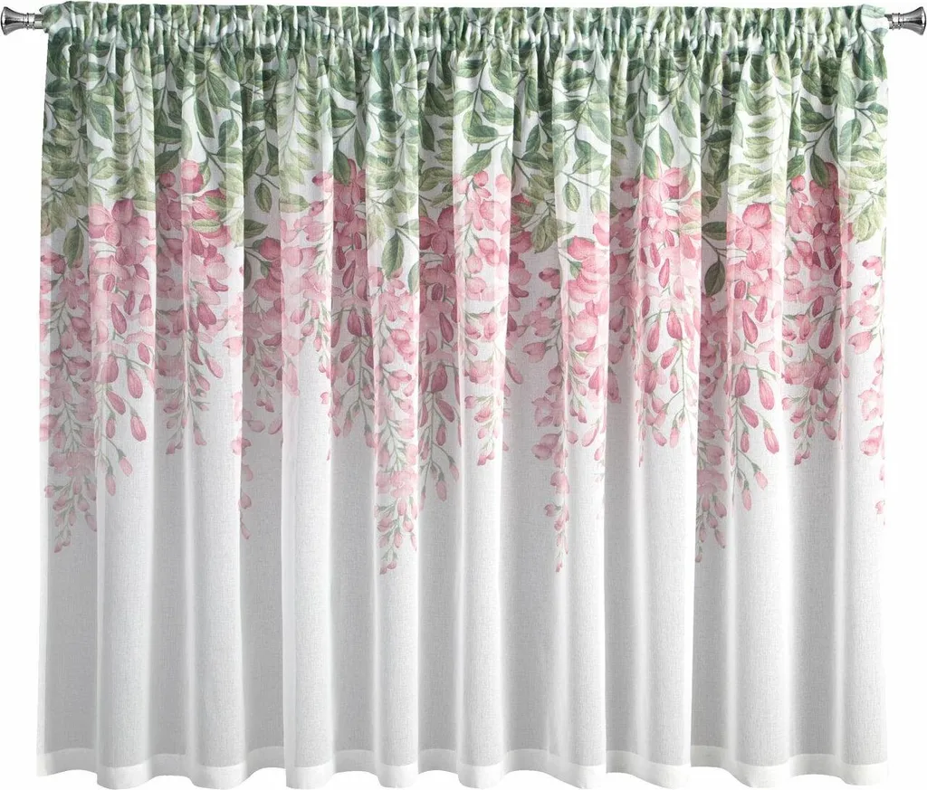 EUROFIRANY | Tenda - JULIETA - 300x160 cm - Bianco - Motivo floreale - Decorazione leggera per finestre - Stile romantico